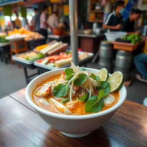 Cambodian Num Banh Chok - Asian Noodle Soup