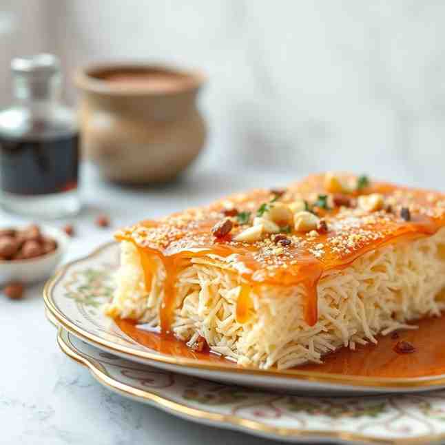 Knafeh Recipe - Easy Shredded Mozzarella Cheese Dessert