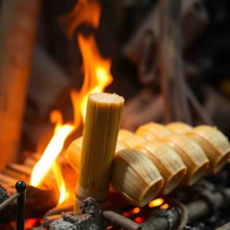 Lemang - Sticky Glutinous Rice Over Open Fire