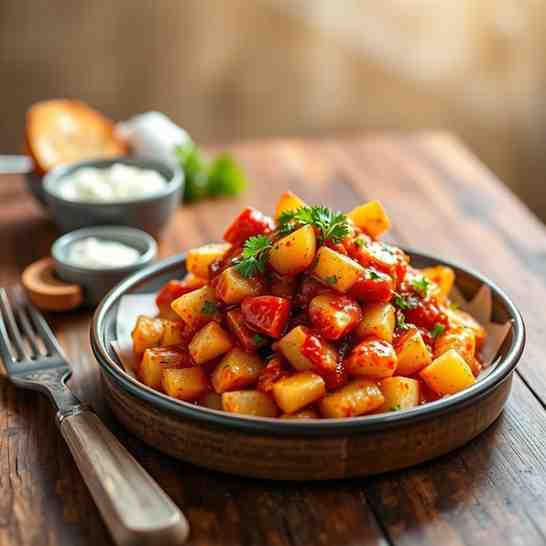 Patatas Bravas - Crispy Potatoes & Garlic Spicy Sauce Recipe