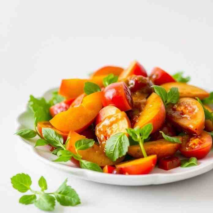 Summer Salad Recipe - Peaches, Tomatoes & Zesty Vinaigrette